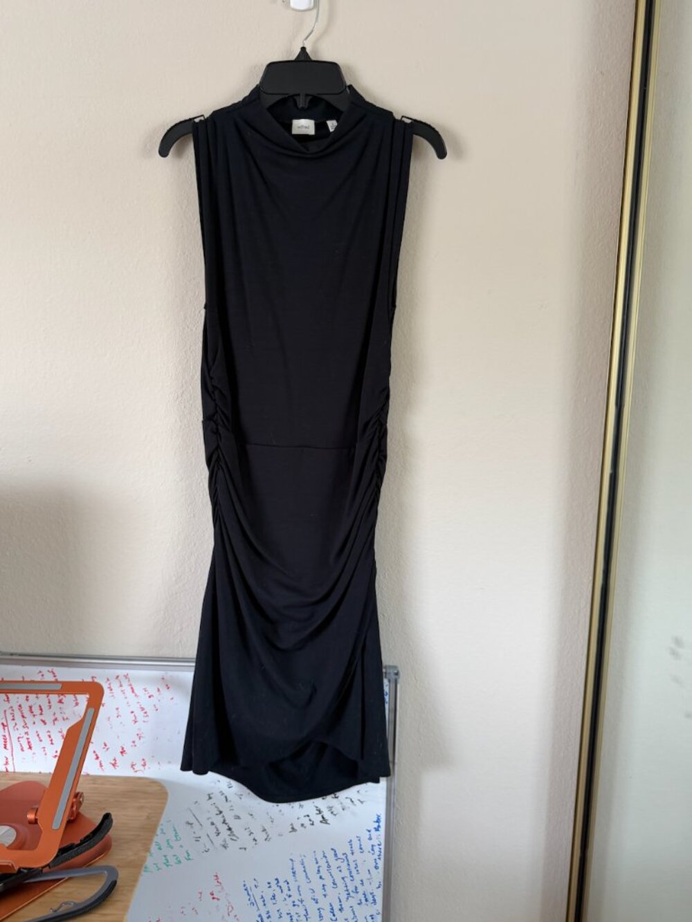 Wilfred Ruched Mock Neck Sleeveless Dress Black S